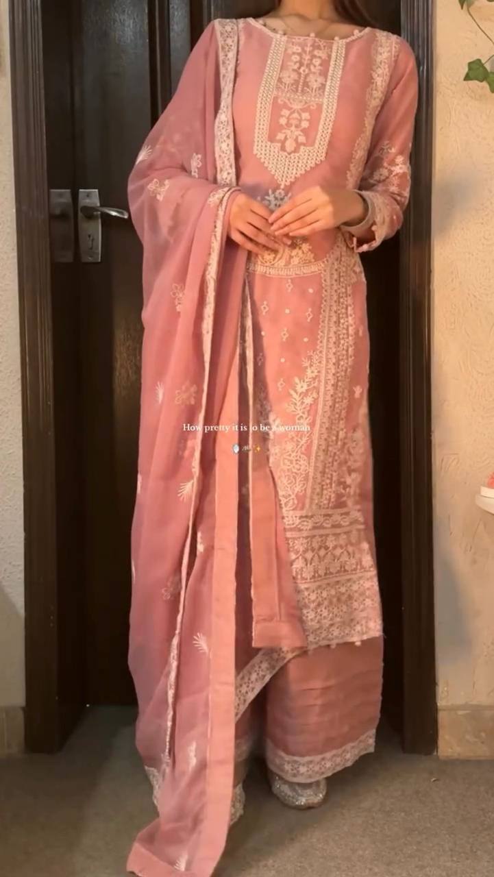 EXCLUSIVE 3 PIECE PLAZZO PAIR WITH DUPATTA IN SEQUENCE EMBROIDERY WORK