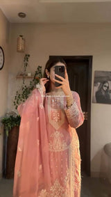 EXCLUSIVE 3 PIECE PLAZZO PAIR WITH DUPATTA IN SEQUENCE EMBROIDERY WORK