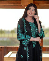 Add a royal touch to your festive wardrobe with this Exclusive 3-Piece Plazzo Pair with Dupatta,