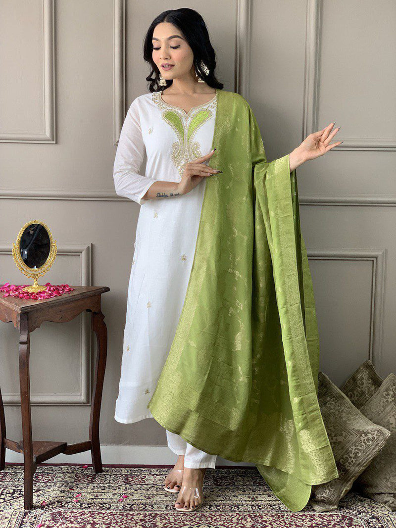 Designer Viscose Chanderi Kurta Suit Set with Premium Embroidery