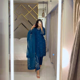 DESIGNER WEAR EXCLUSIVE 3 PIECE SUIT IN BEADS WORK ON KURTI,