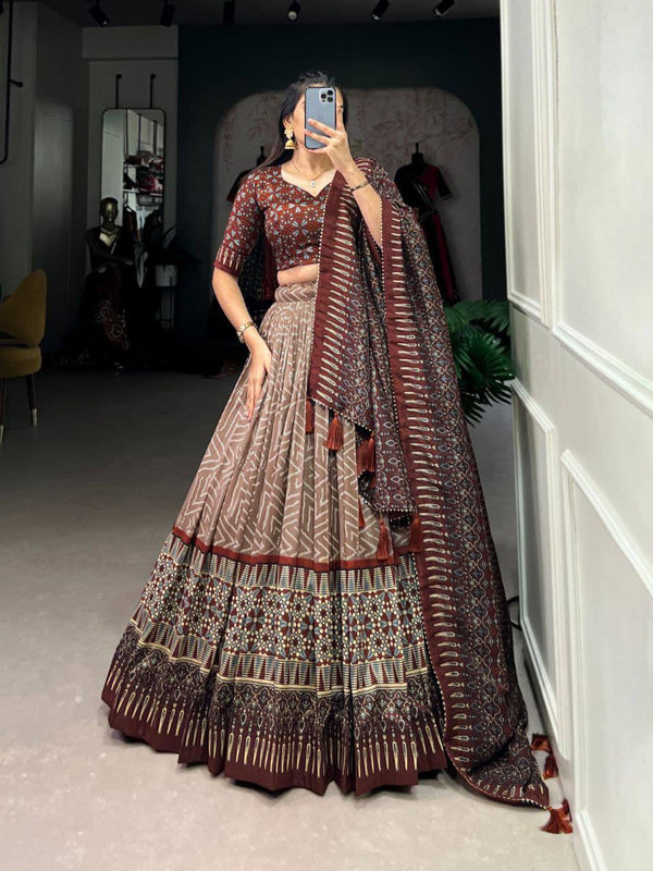 Handcrafted traditions with this Tussar Silk Lehenga Set