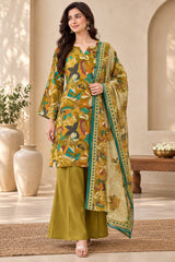 Floriva Olive || Floral Printed Kurta Palazzo Set with Dupatta