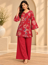 Avira Pink || Floral Printed Kurta Palazzo Set