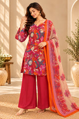 Floriva Pink || Floral Printed Kurta Palazzo Set with Dupatta