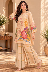 Creaminess || Beige Artistic Floral Printed Kurta Palazzo Co-ord Set