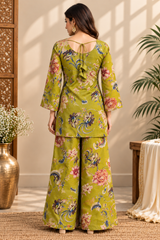 Olive Bloom Floral Printed Kurta Palazzo Set