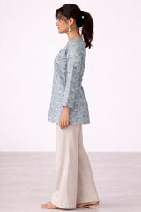 Blue Floral Printed Kurti – Soft Elegance