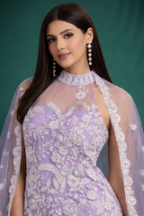Lavender Light Purple Embroidered Kurta Sharara Set with Sequin & Lace Dupatta