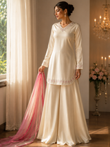 Hans Wala Safayd – Premium Embroidered Satin Suit Set