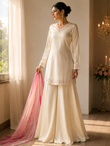 Hans Wala Safayd – Premium Embroidered Satin Suit Set