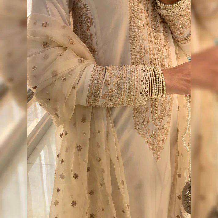 Desirable Roman Silk Sequence Embroidered Suit Set