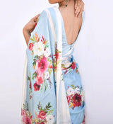 Aqua Bloom Floral Saree