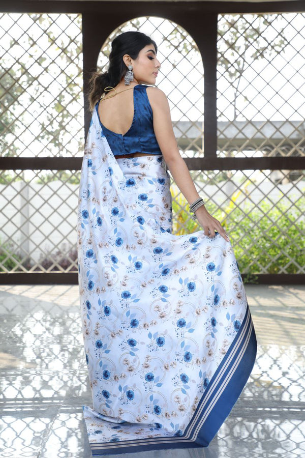 Blue Blossom Floral Saree