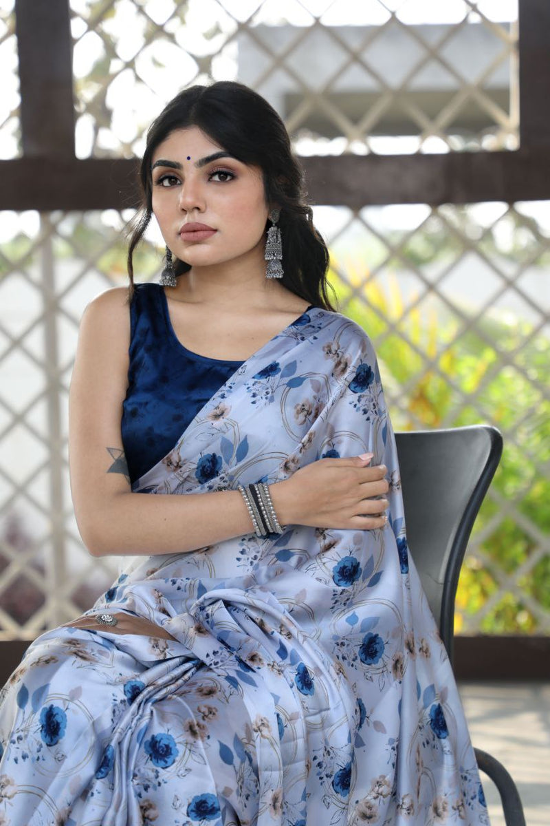 Blue Blossom Floral Saree