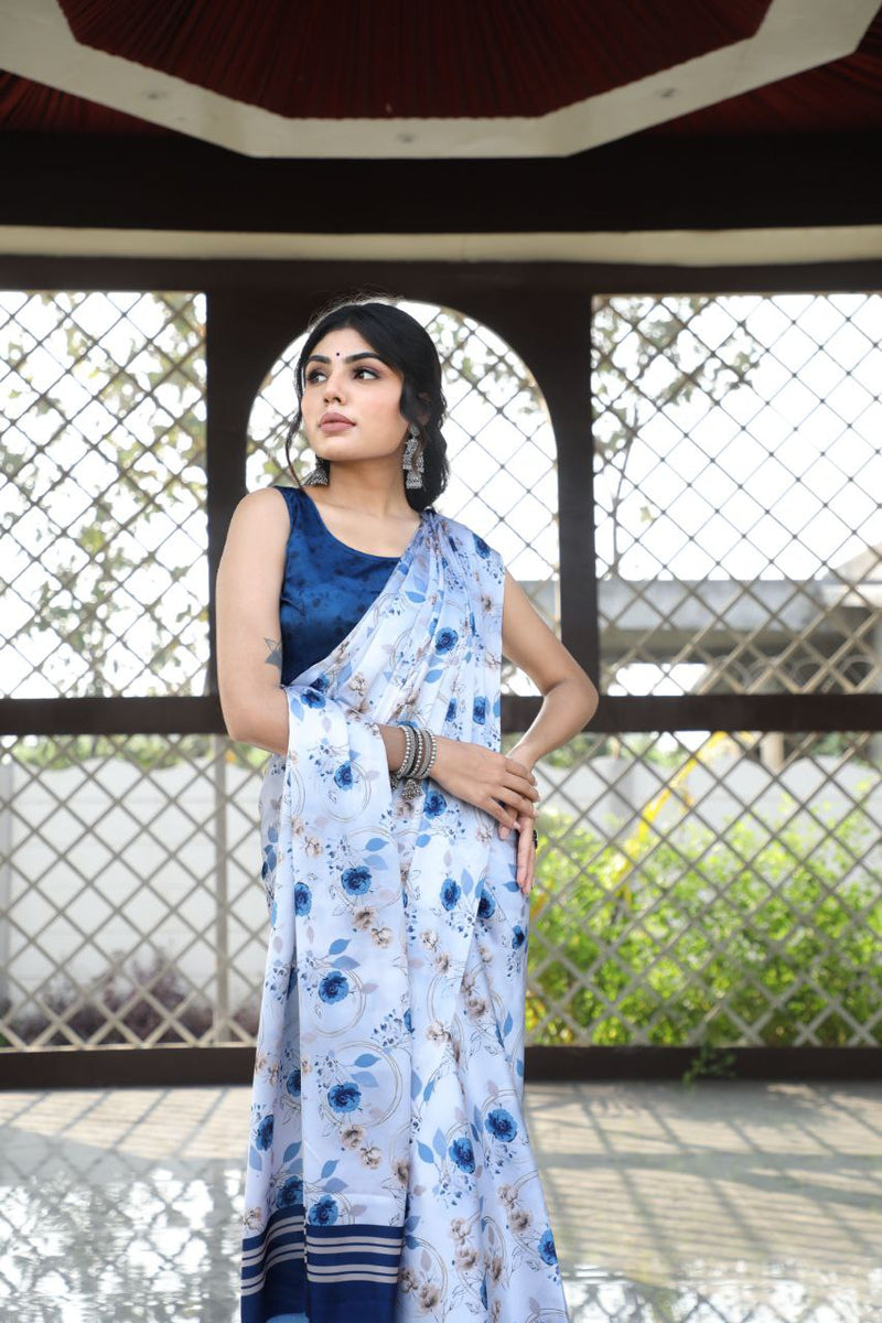 Blue Blossom Floral Saree