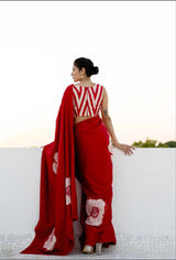 Crimson Bloom Handcrafted Designer Saree with Artistic Floral Motifs