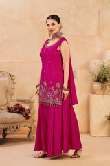 Wine Pink Beats Work Chinnon Kurta Palazzo Set