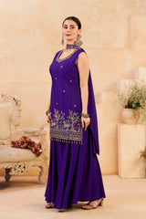 Royal Purple Beats Work Chinnon Kurta Palazzo Set