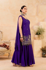 Royal Purple Beats Work Chinnon Kurta Palazzo Set