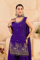 Royal Purple Beats Work Chinnon Kurta Palazzo Set