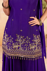 Royal Purple Beats Work Chinnon Kurta Palazzo Set