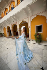 Pastel Blue Floral Georgette Saree Set – Pinterest Inspired Elegance