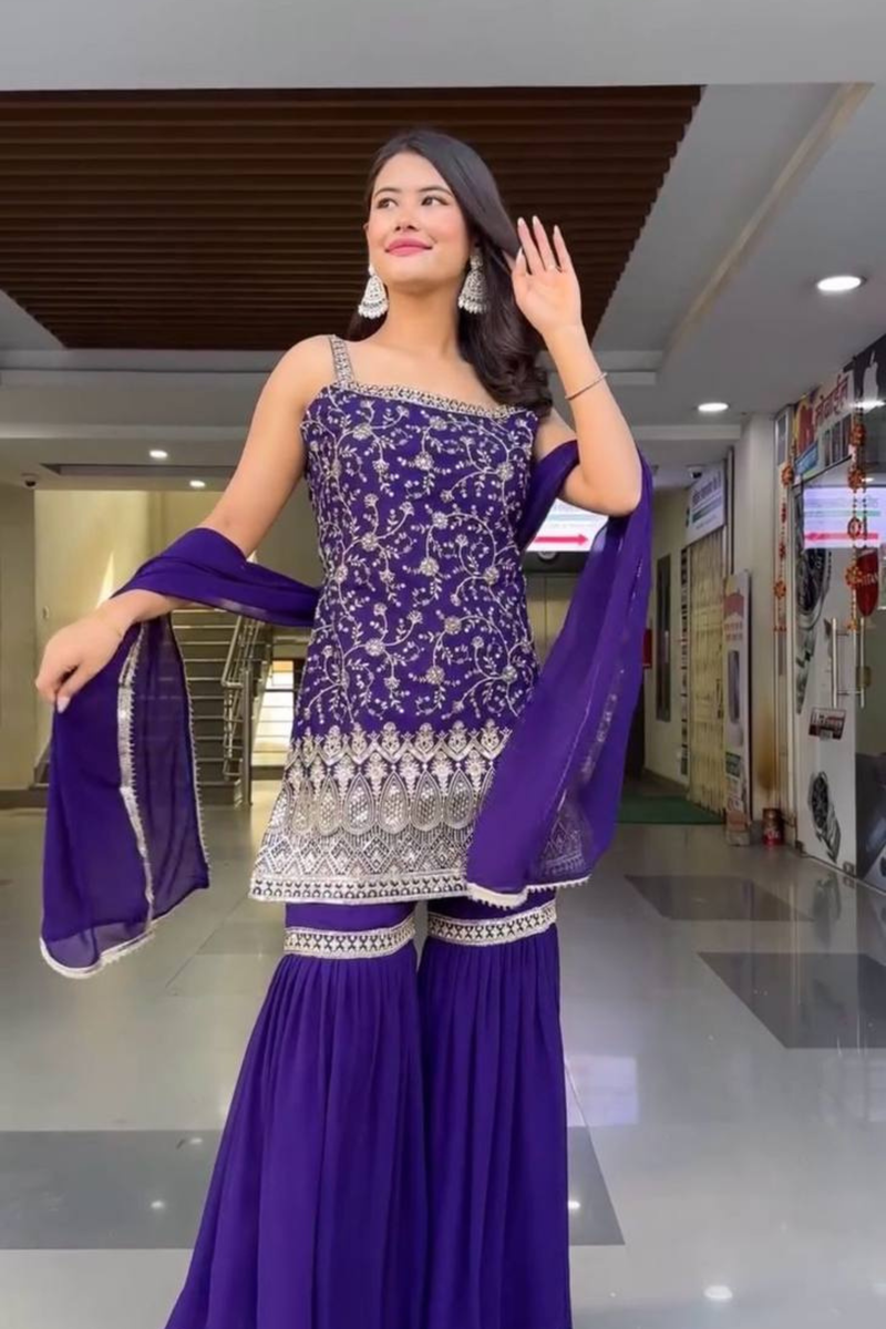 Unveil your festive charm with our exclusive 3-piece Sharara Set