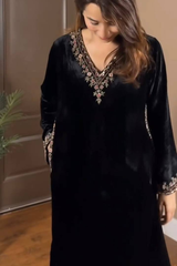 Bring luxury to your festive wardrobe with our exclusive 2-piece Velvet Pant Set