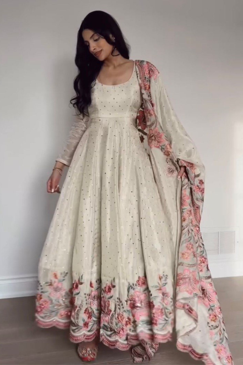 Step into sheer elegance with this luxurious 3-piece Chinon Silk Suit Set