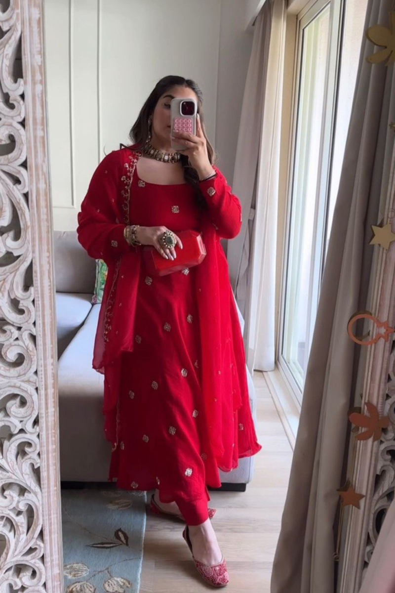 Step into sheer elegance with this luxurious 3-piece Chinon Silk Suit Set