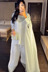 Step into elegance with this exquisite 3-piece Chinon Silk Plazo Set