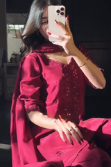 Elevate your festive wardrobe with this stunning 3-piece Chinon Silk Salwar Set