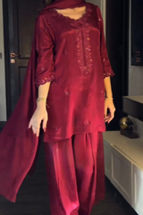 Elevate your festive wardrobe with this stunning 3-piece Chinon Silk Salwar Set