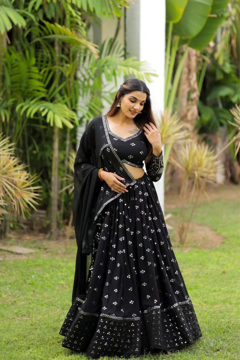 Step into the spotlight with this dazzling black sequin lehenga choli set