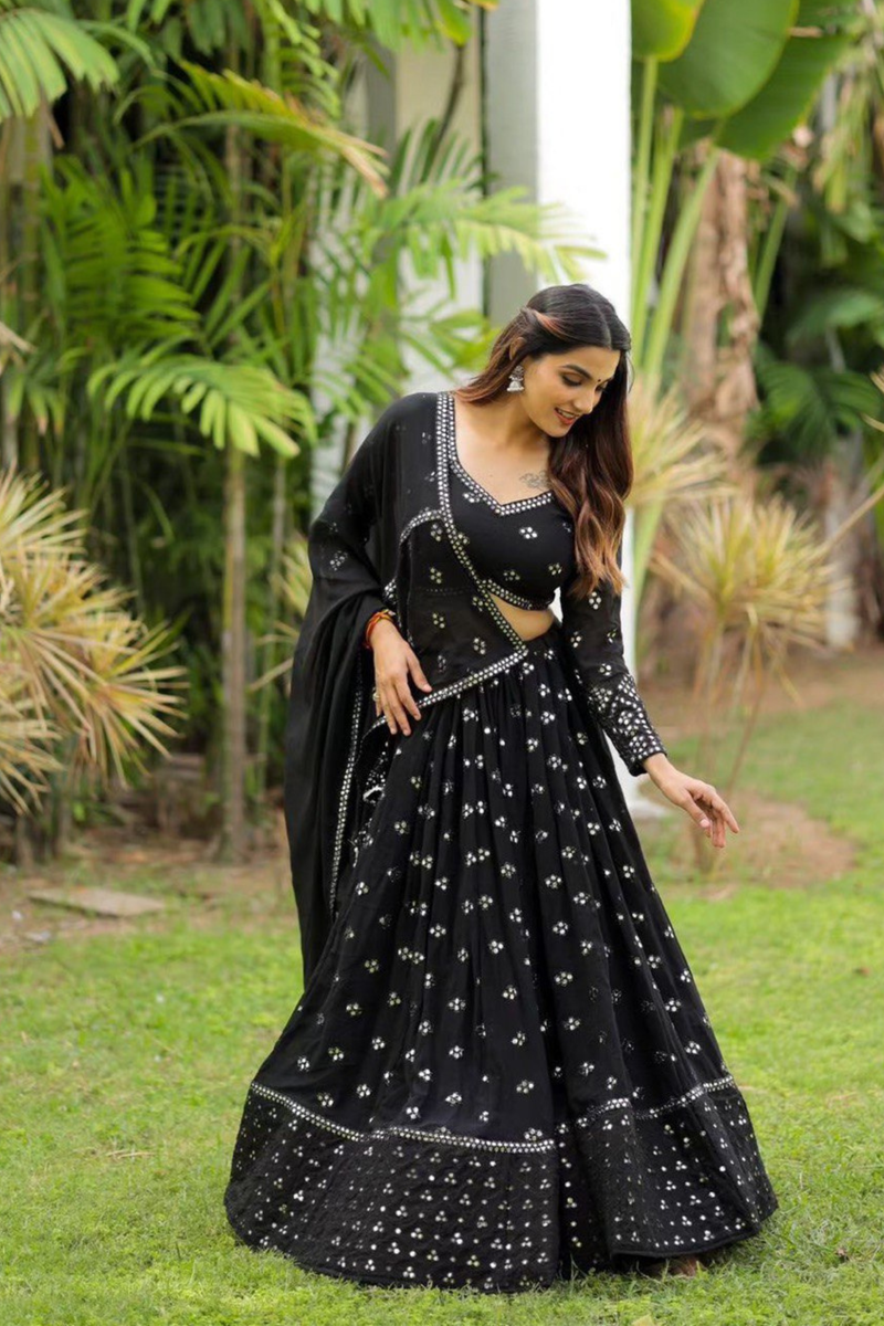 Step into the spotlight with this dazzling black sequin lehenga choli set