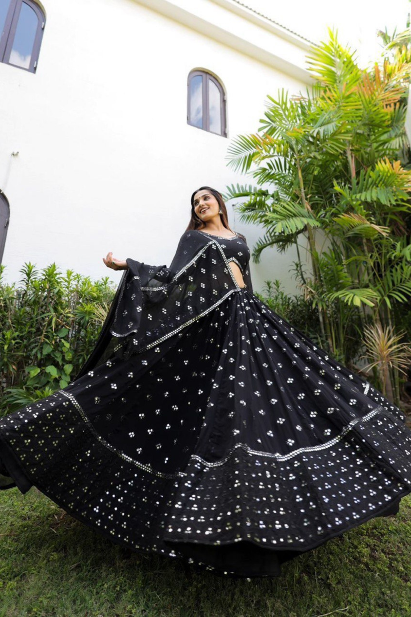 Step into the spotlight with this dazzling black sequin lehenga choli set