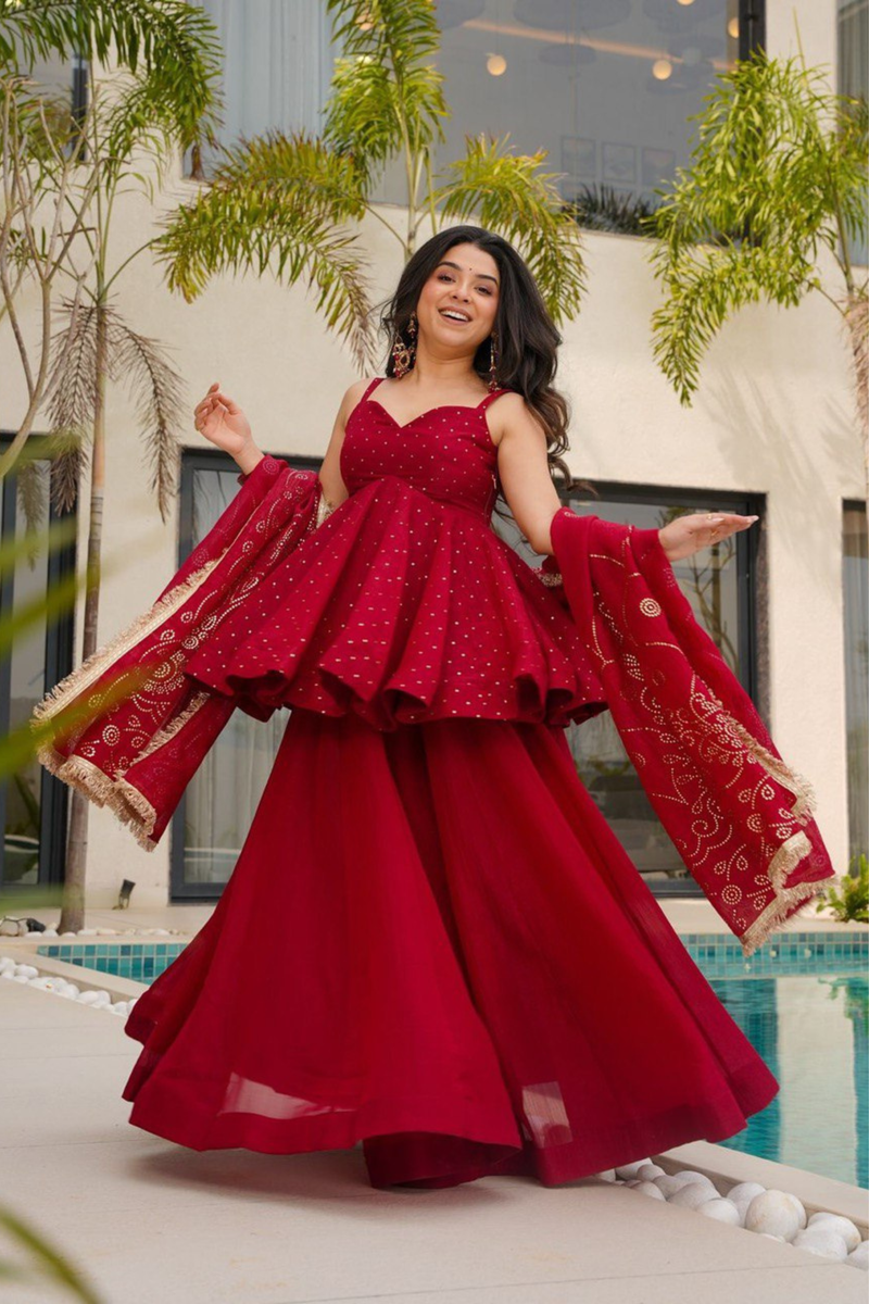 Step into sheer elegance with our Tabby Organza Plazo Set