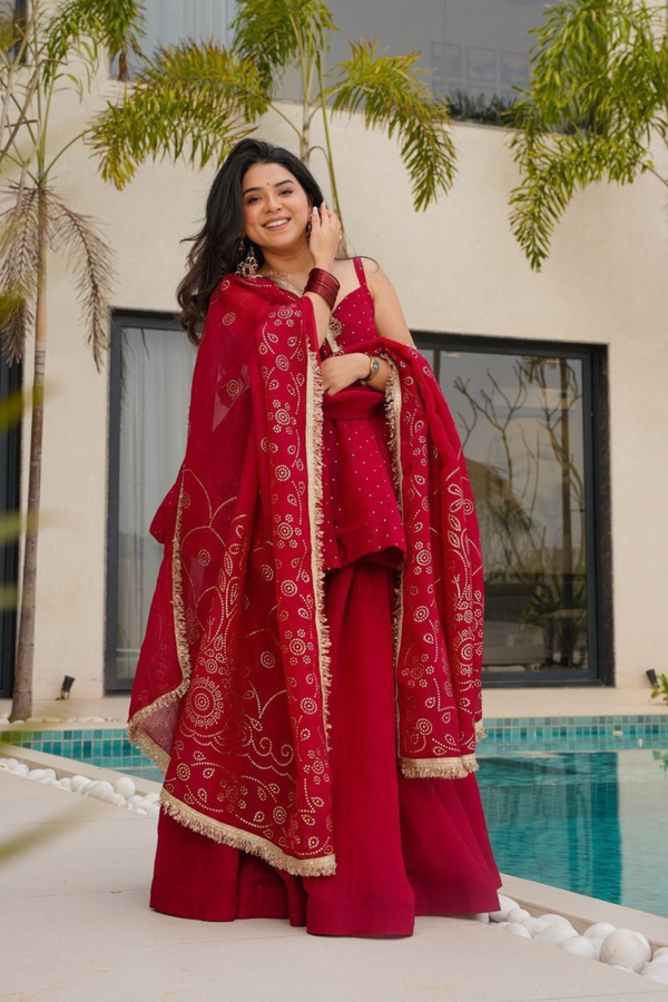 Step into sheer elegance with our Tabby Organza Plazo Set