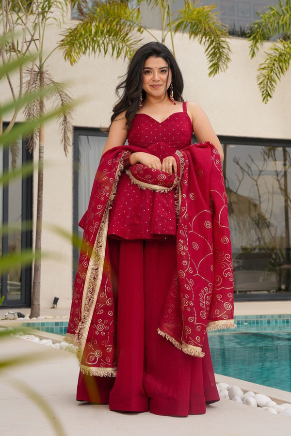 Step into sheer elegance with our Tabby Organza Plazo Set