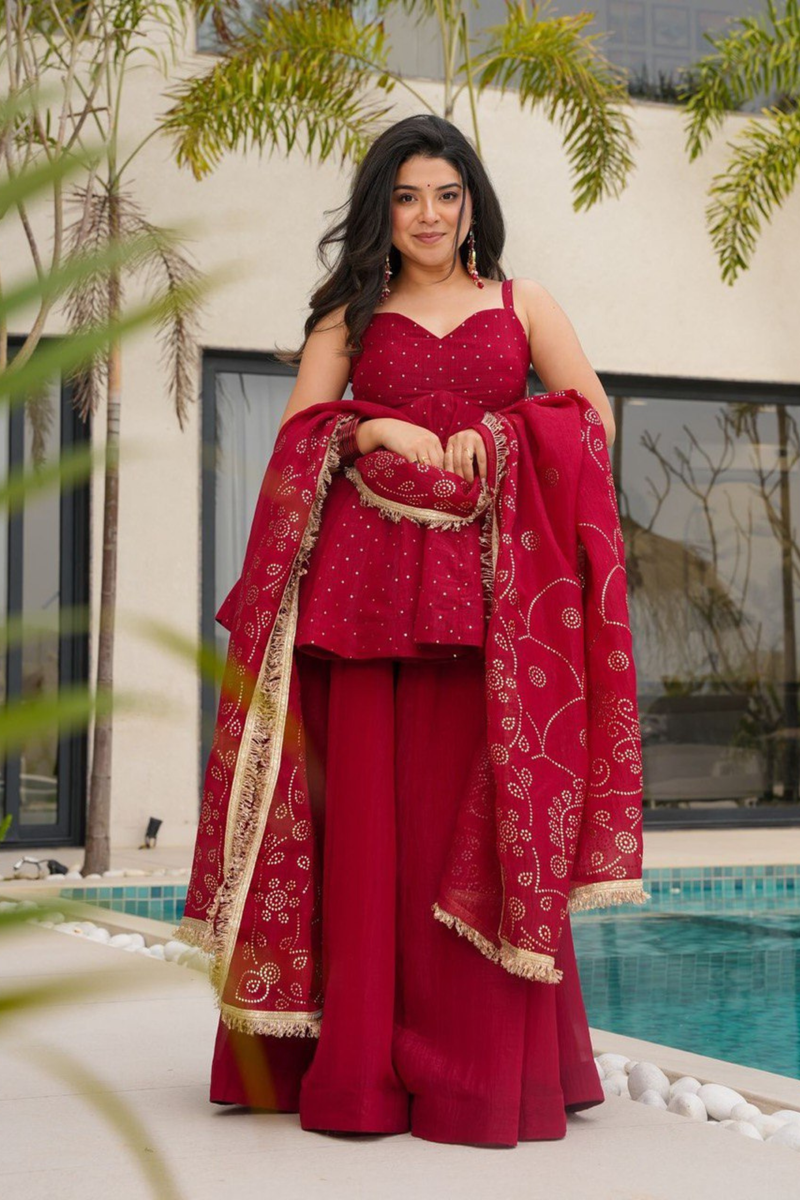 Step into sheer elegance with our Tabby Organza Plazo Set