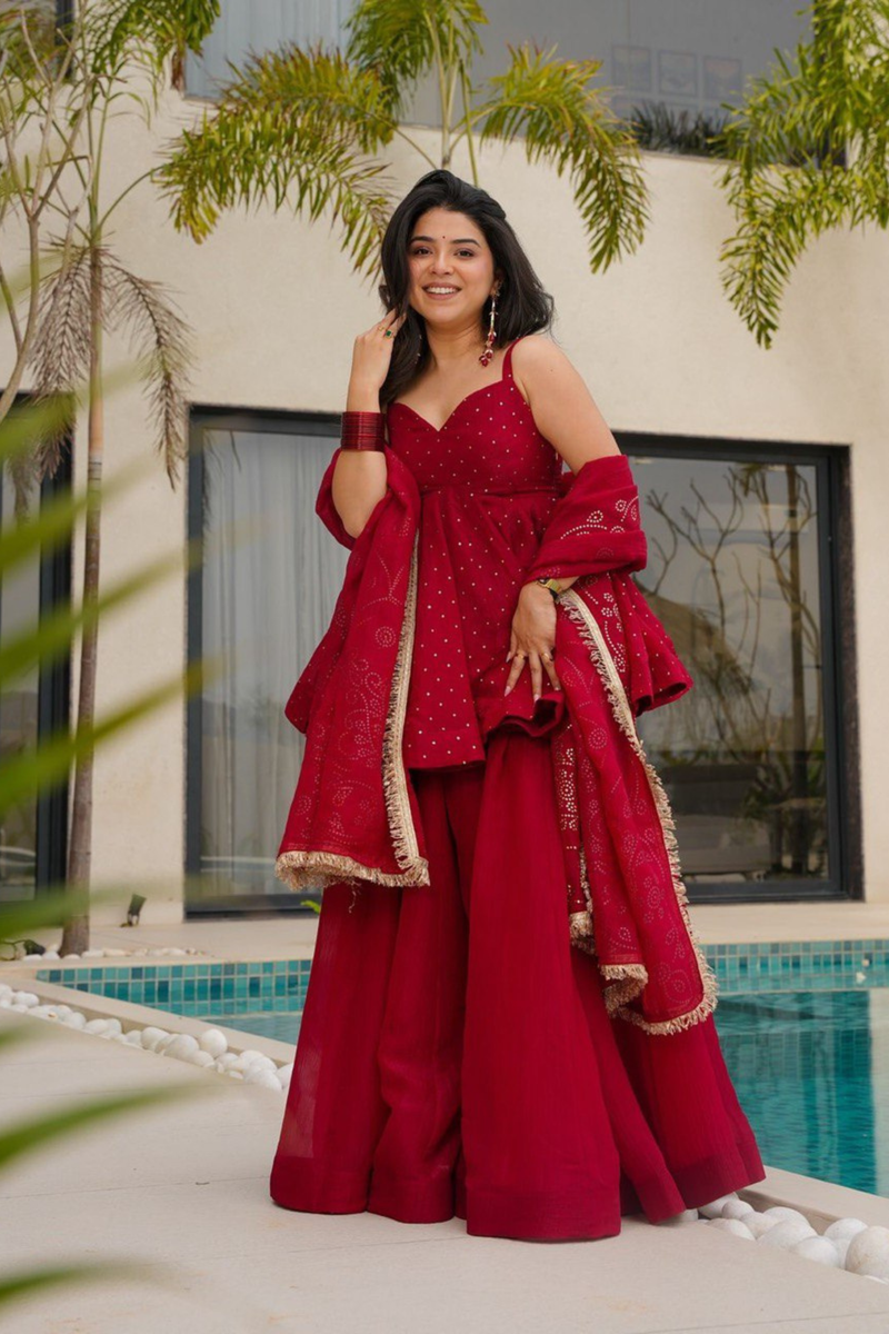 Step into sheer elegance with our Tabby Organza Plazo Set