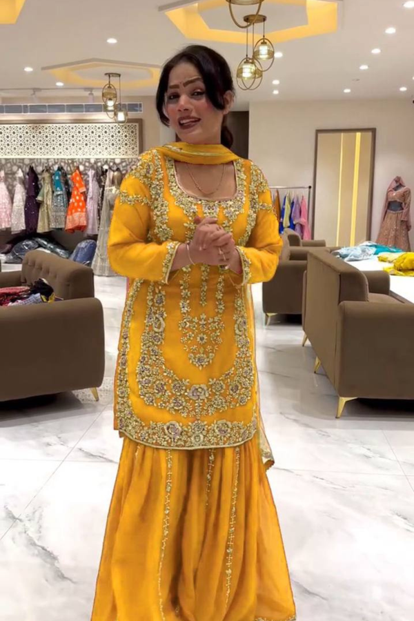 Elegance meets comfort in our latest 3-piece Sharara Set