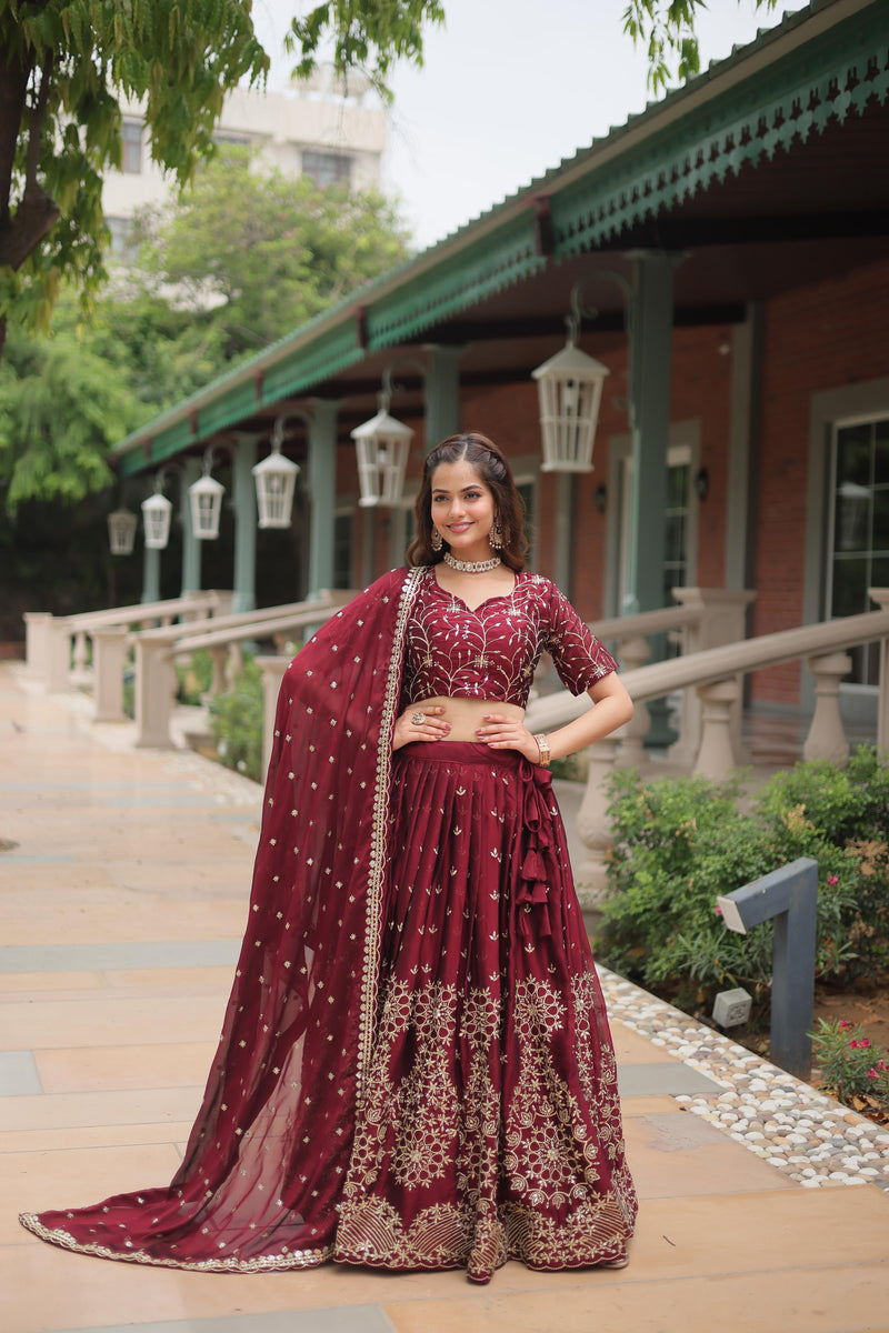 Designer Rangoli Silk Lehenga Choli with Sequins & Thread Embroidery and Dupatta