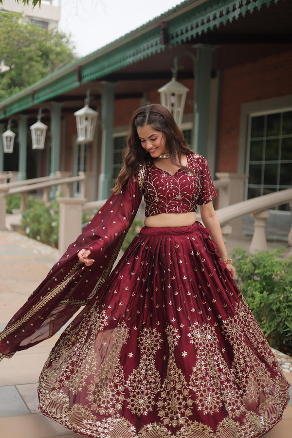 Designer Rangoli Silk Lehenga Choli with Sequins & Thread Embroidery and Dupatta