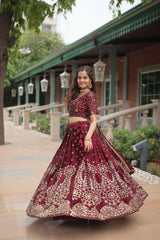 Designer Rangoli Silk Lehenga Choli with Sequins & Thread Embroidery and Dupatta