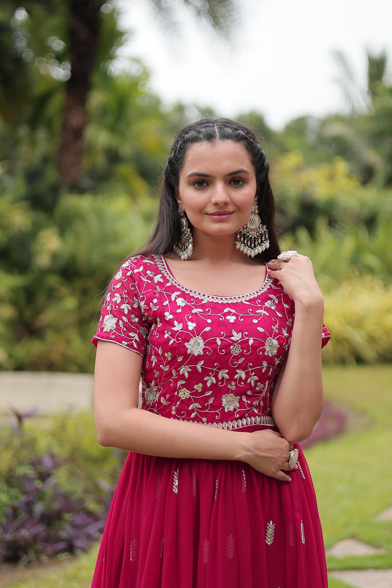 Designer Faux Blooming Gown with Zari Sequins Embroidery