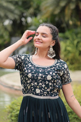 Designer Faux Blooming Gown with Zari Sequins Embroidery