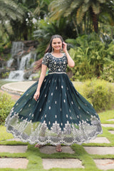 Designer Faux Blooming Gown with Zari Sequins Embroidery