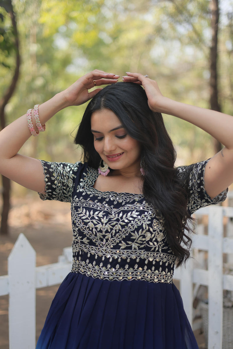 Luxurious Faux Blooming Designer Gown with Zari Sequins Embroidery